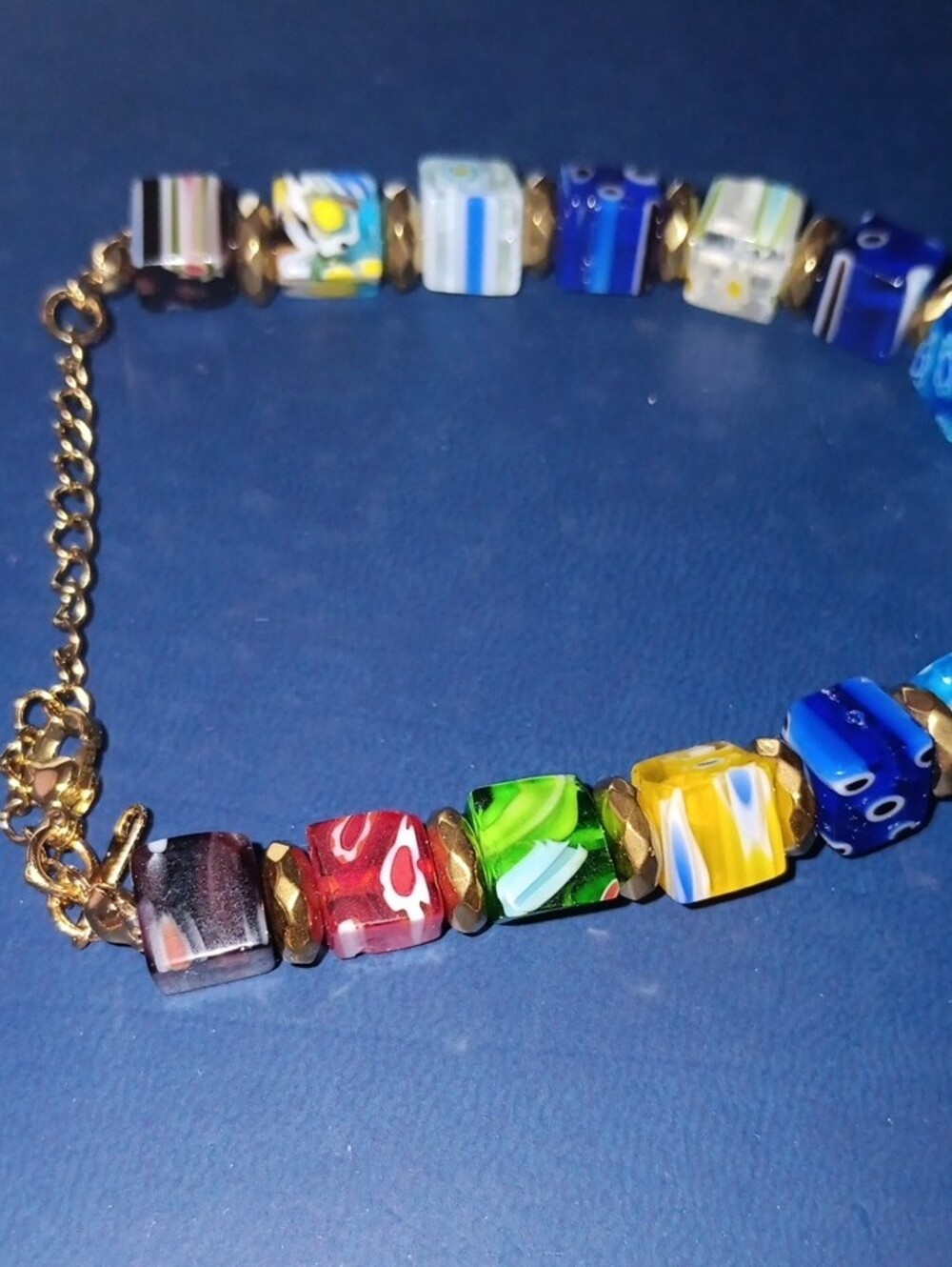 Multicolor Glass Cube Bead Bracelet Gold Accents New! - Picture 8 of 8